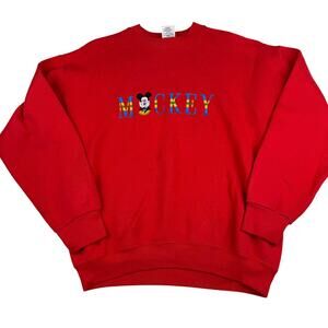 Vintage Disney Mickey Mouse Red Crewneck Sweatshirt L